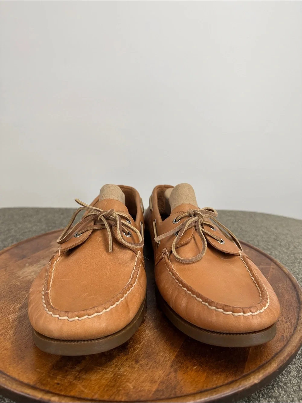 Sperry Shoes Mens 14 Tan Leather Boat 2 Eye Top Sider Slip On Loafer Classic